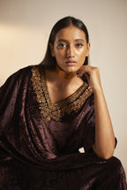Shahi Kaftan in Wine Velvet