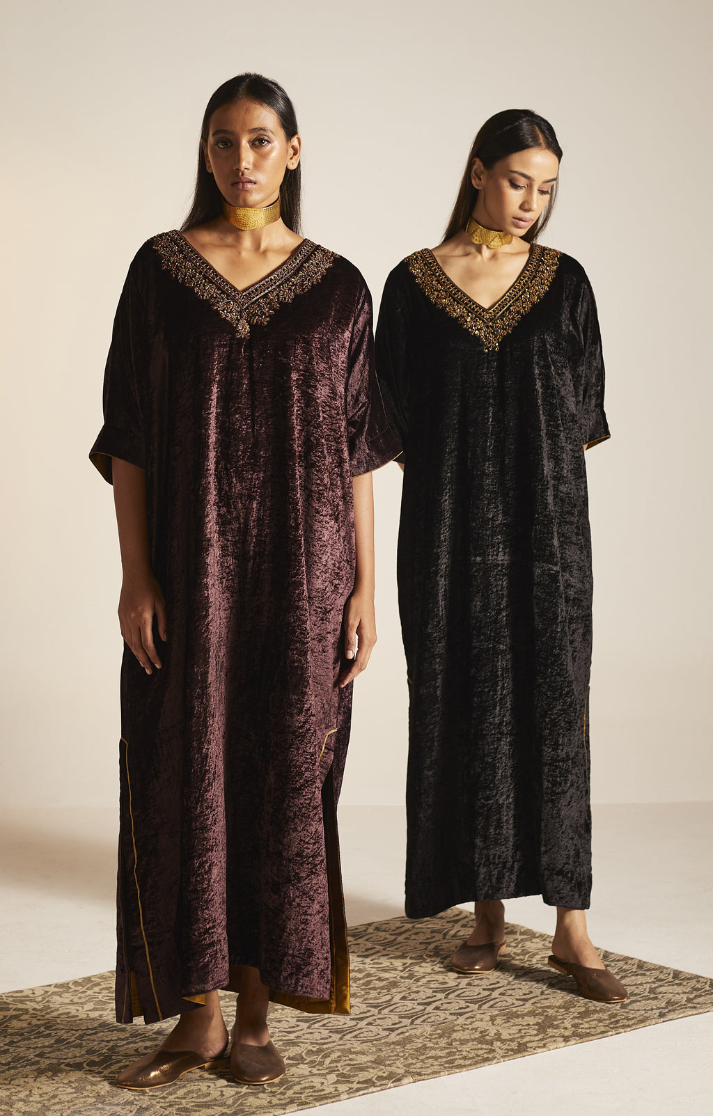 Shahi Kaftan in Wine Velvet