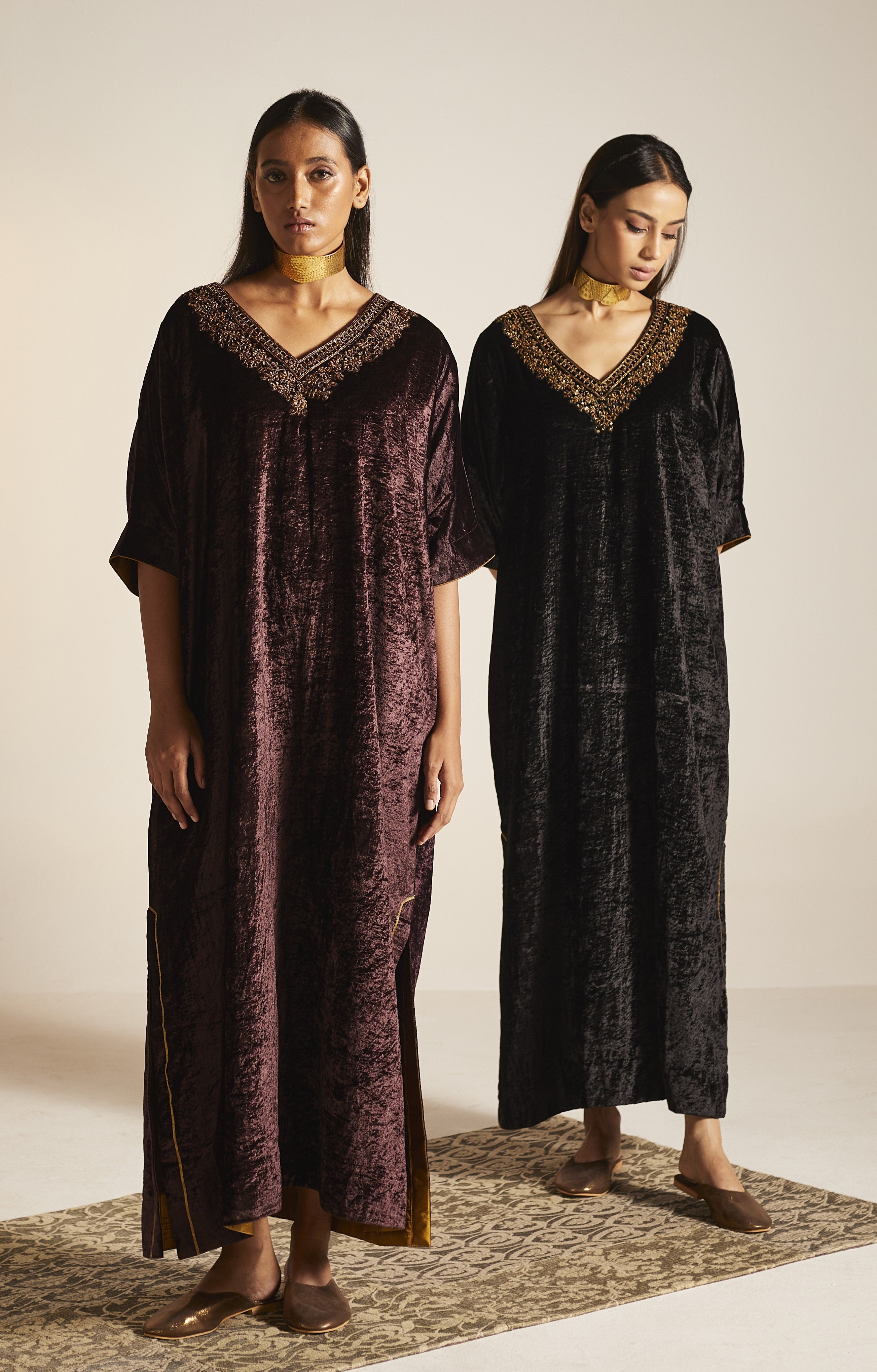 Shahi Kaftan in Wine Velvet