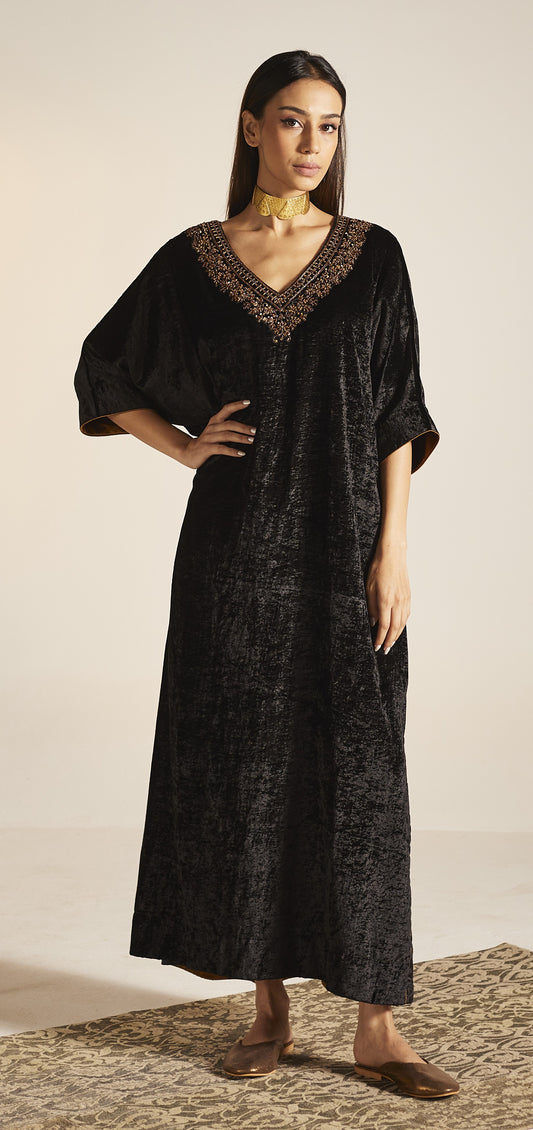 Shahi Kaftan in Black Velvet