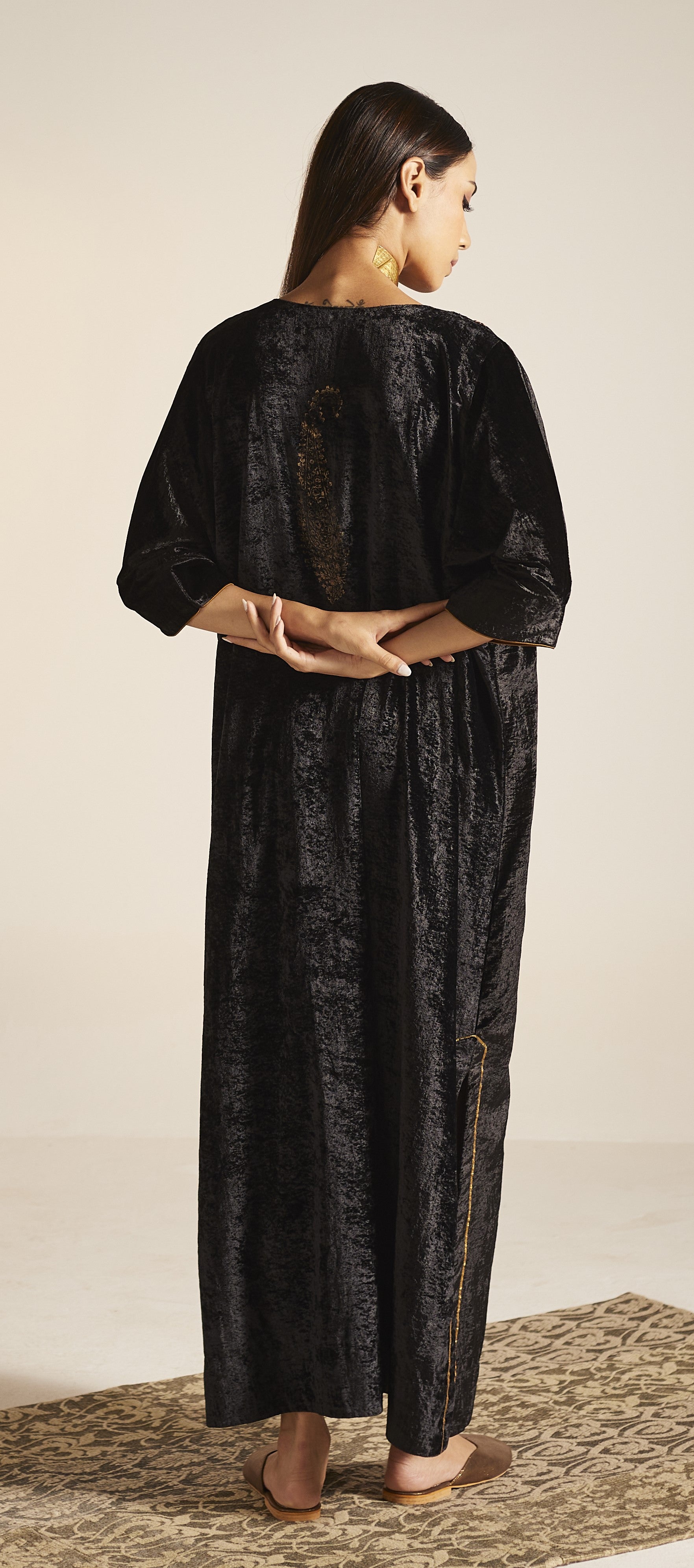 Shahi Kaftan in Black Velvet