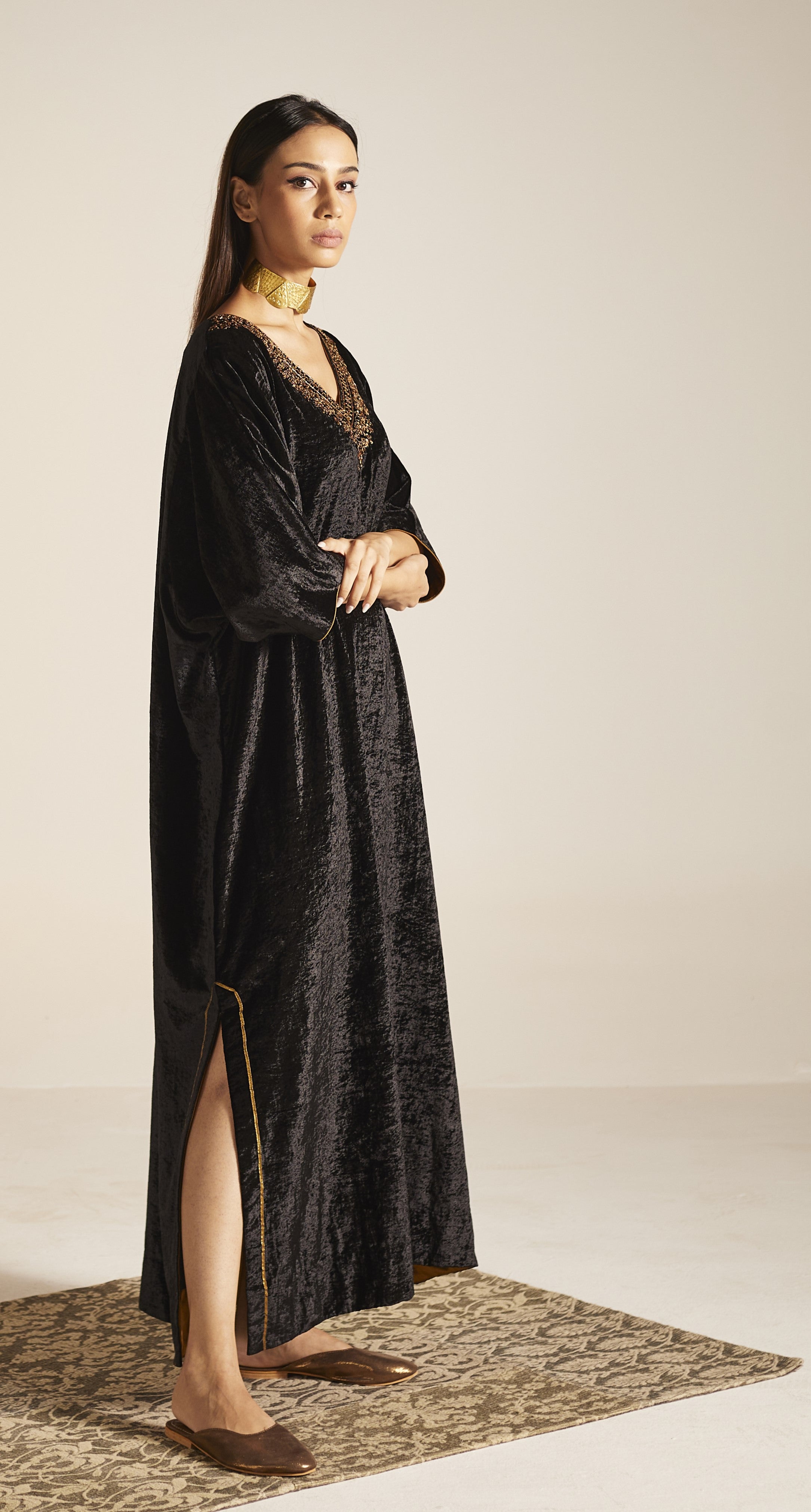 Shahi Kaftan in Black Velvet