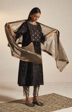 Dupatta in printed Slate Silver Tissue