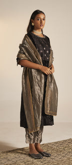 Dupatta in printed Slate Silver Tissue