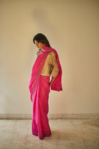 Manju Sari In Pink Mulberry Silk With Scallop Lace Border Work