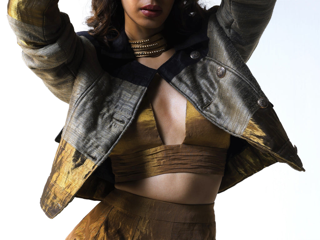 MJ jacket in Black & Gold Handwoven Silk