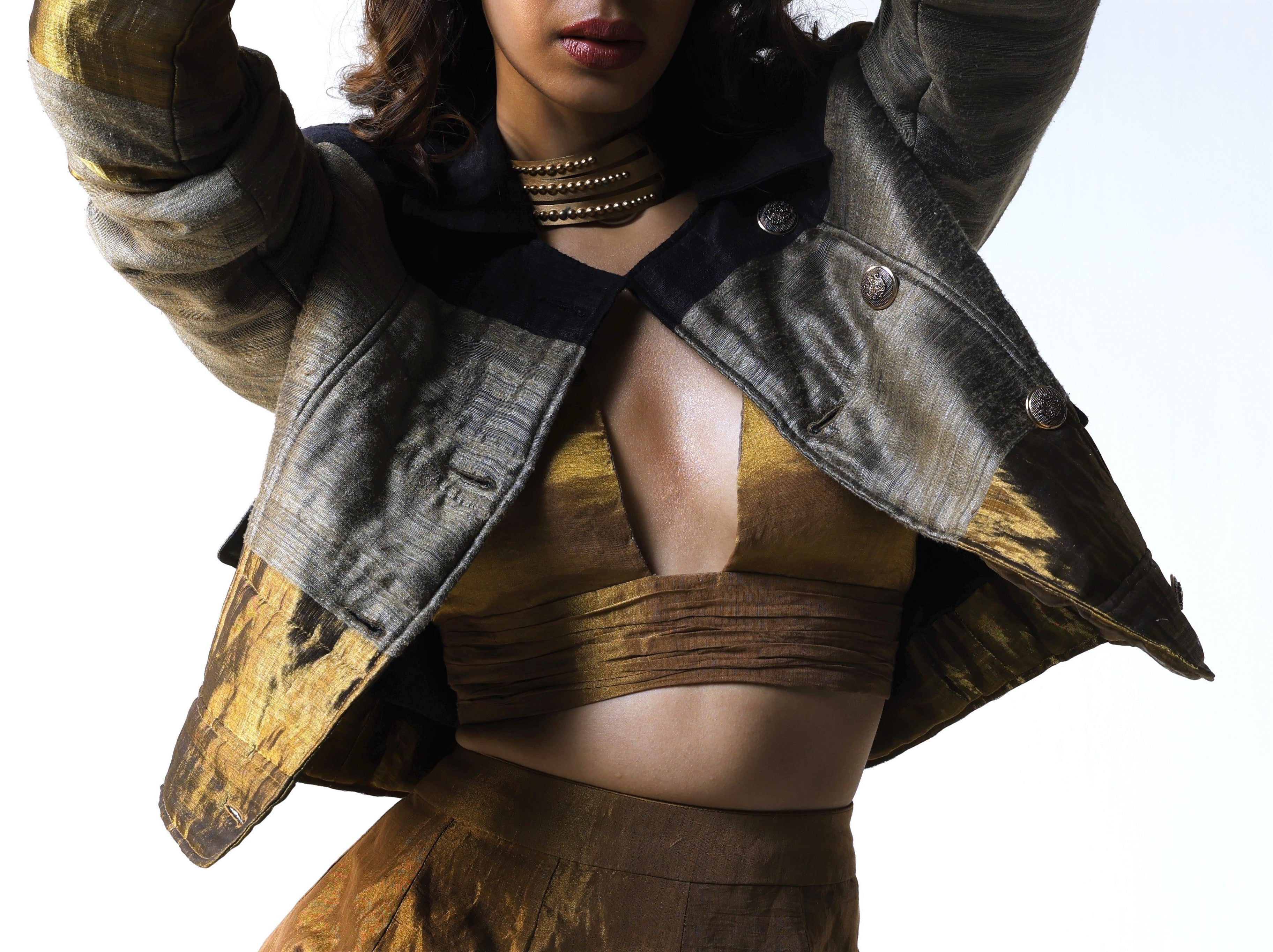 MJ jacket in Black & Gold Handwoven Silk