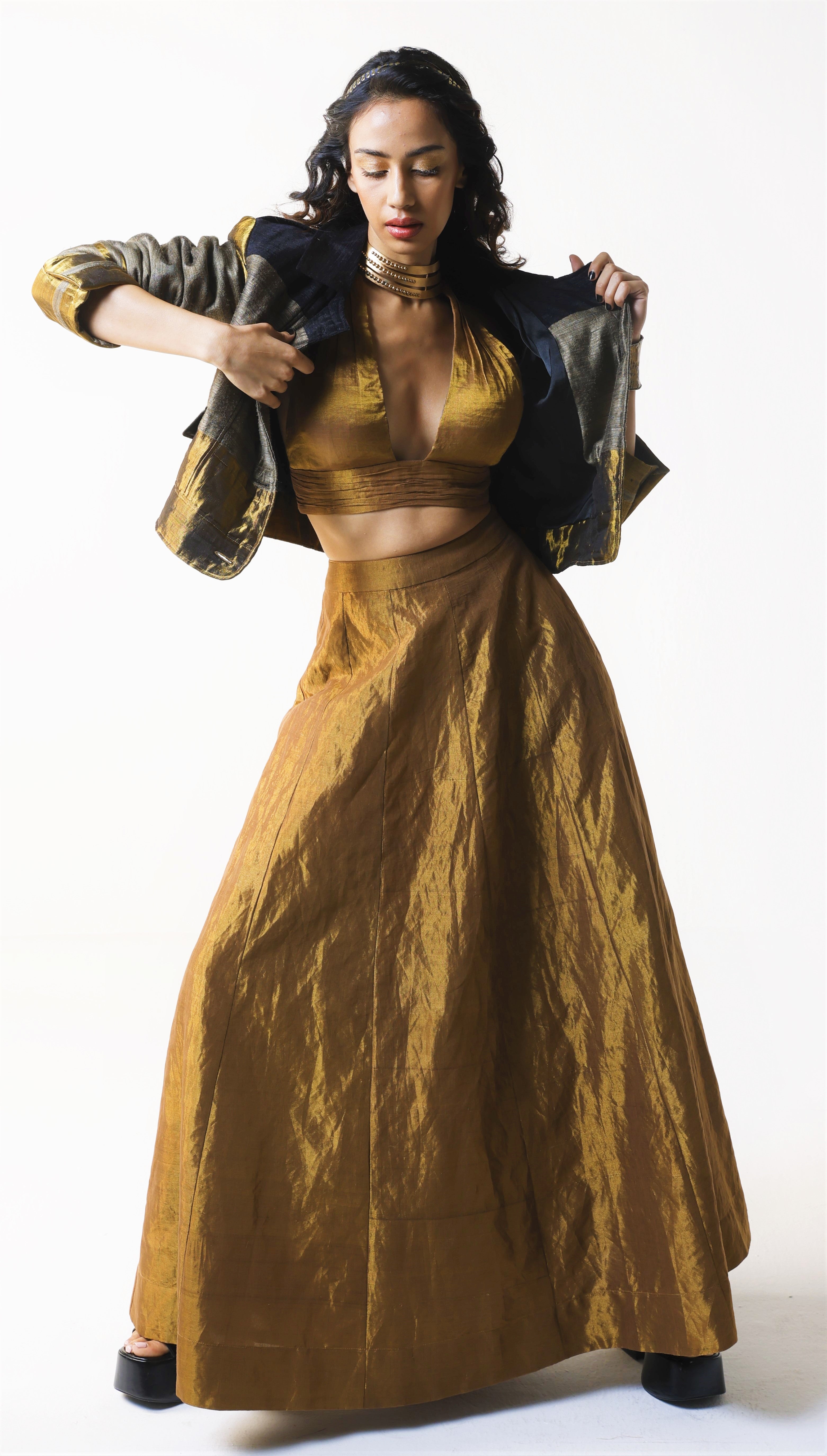 Panels Skirt in Copper gold Tissue