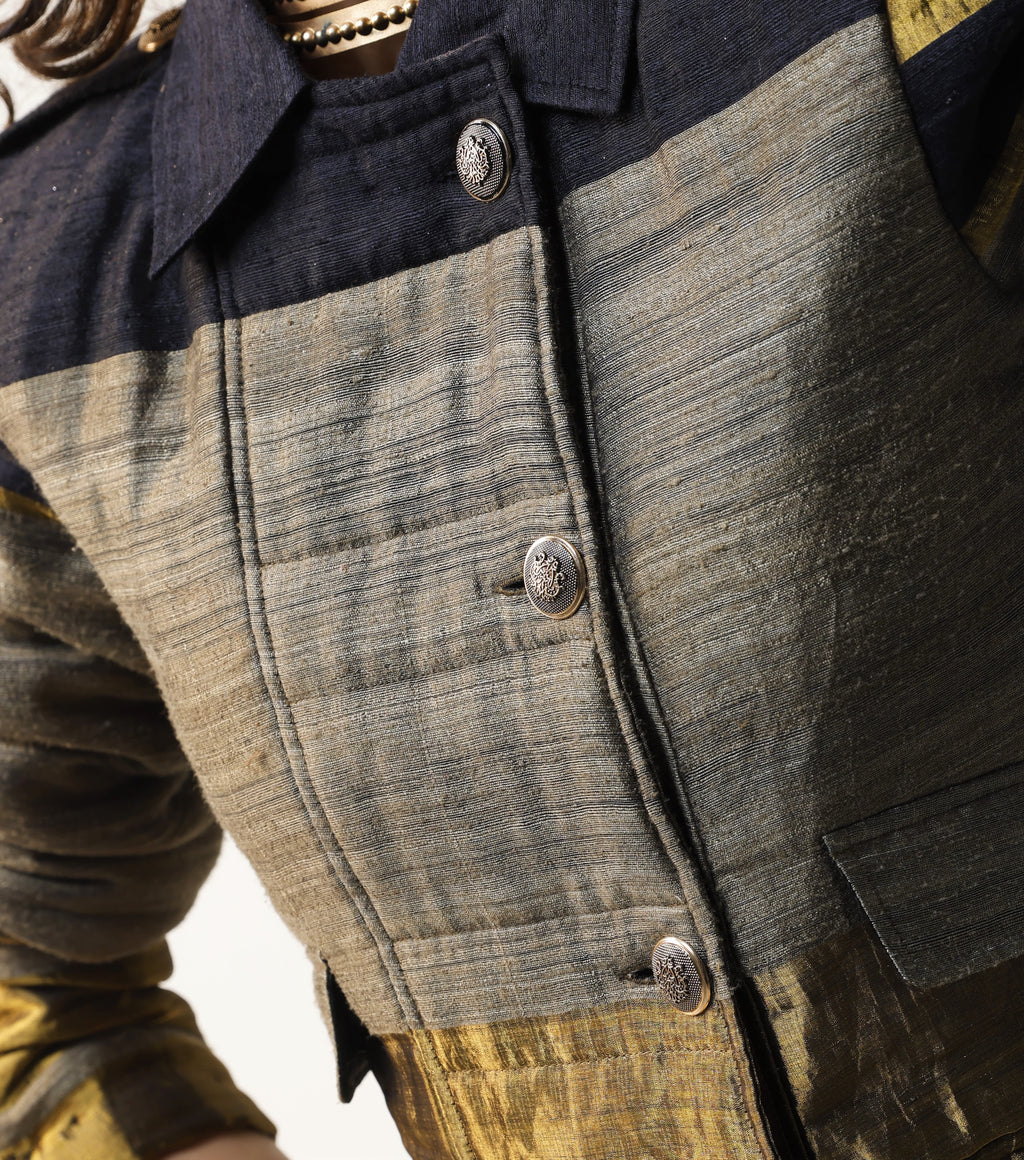 MJ jacket in Black & Gold Handwoven Silk