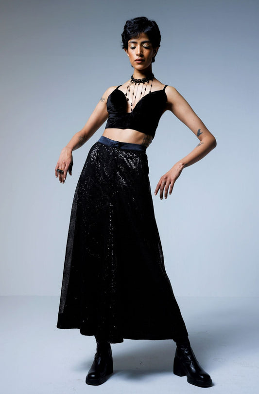 Palazzos in Black Sequins