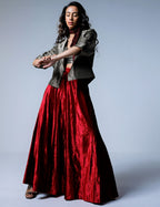 Panels Skirt in Red Velvet