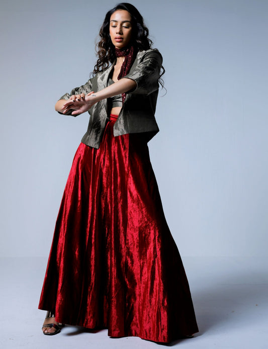 Panels Skirt in Red Velvet