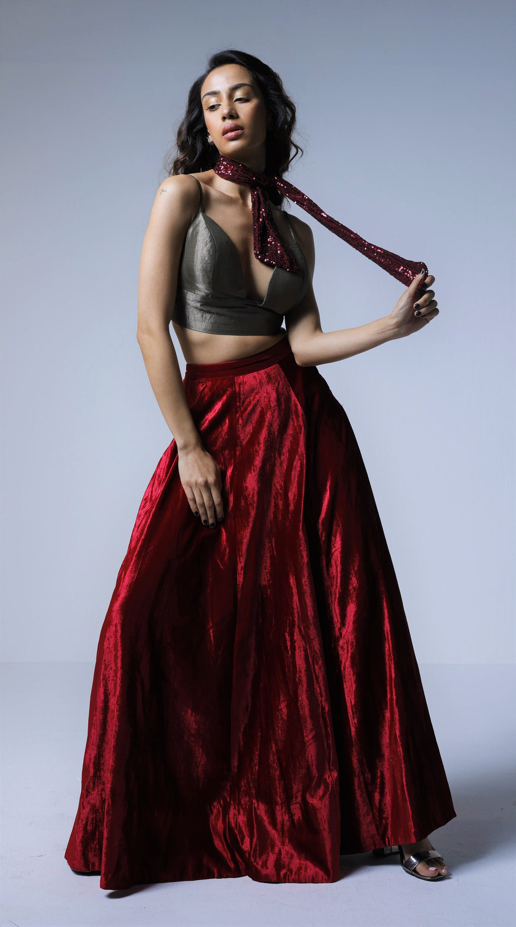 Panels Skirt in Red Velvet