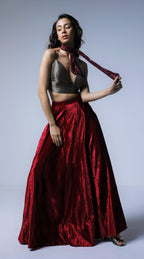 Panels Skirt in Red Velvet