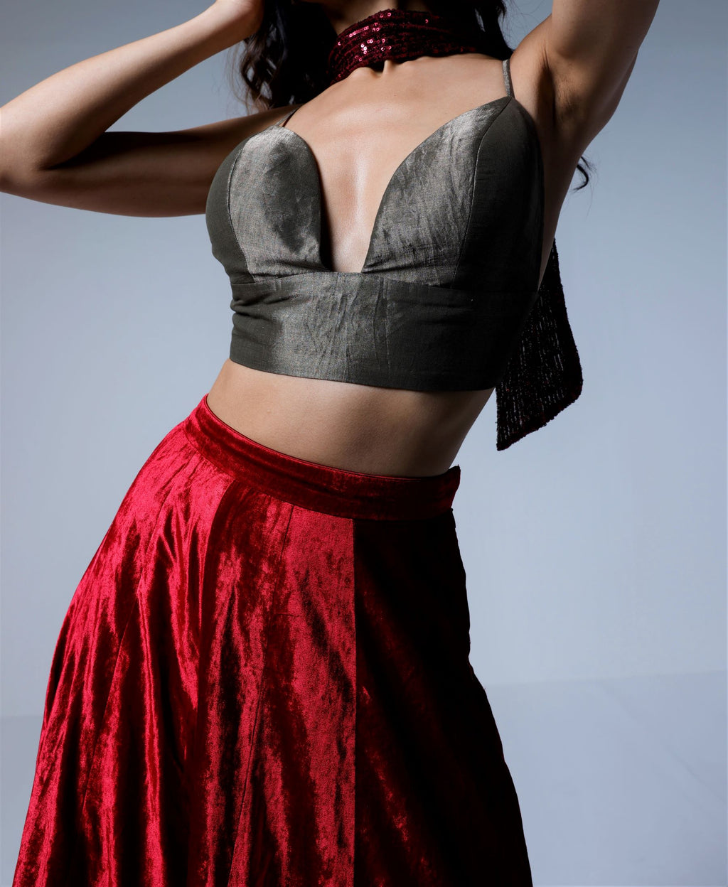 Panels Skirt in Red Velvet
