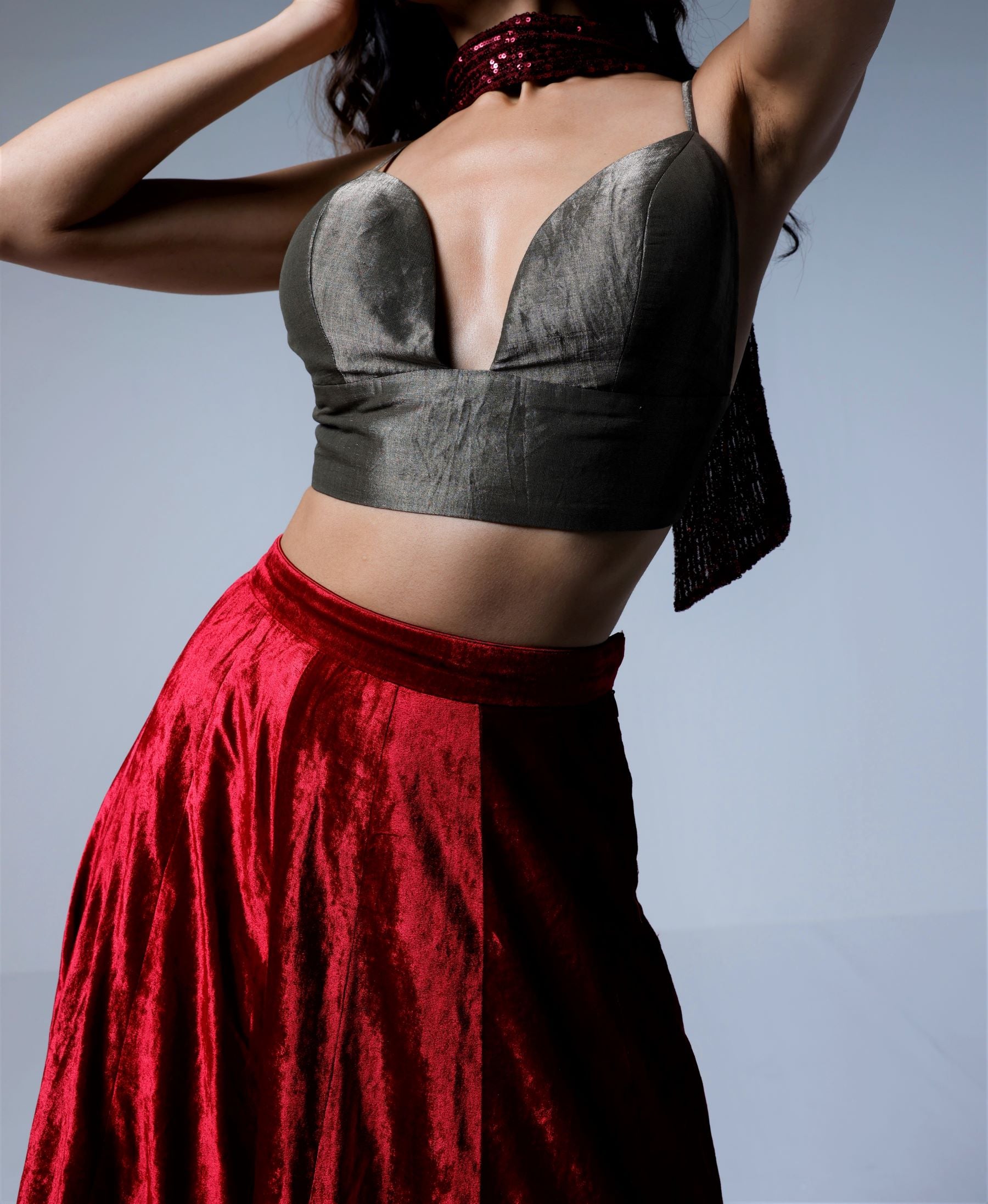 Panels Skirt in Red Velvet