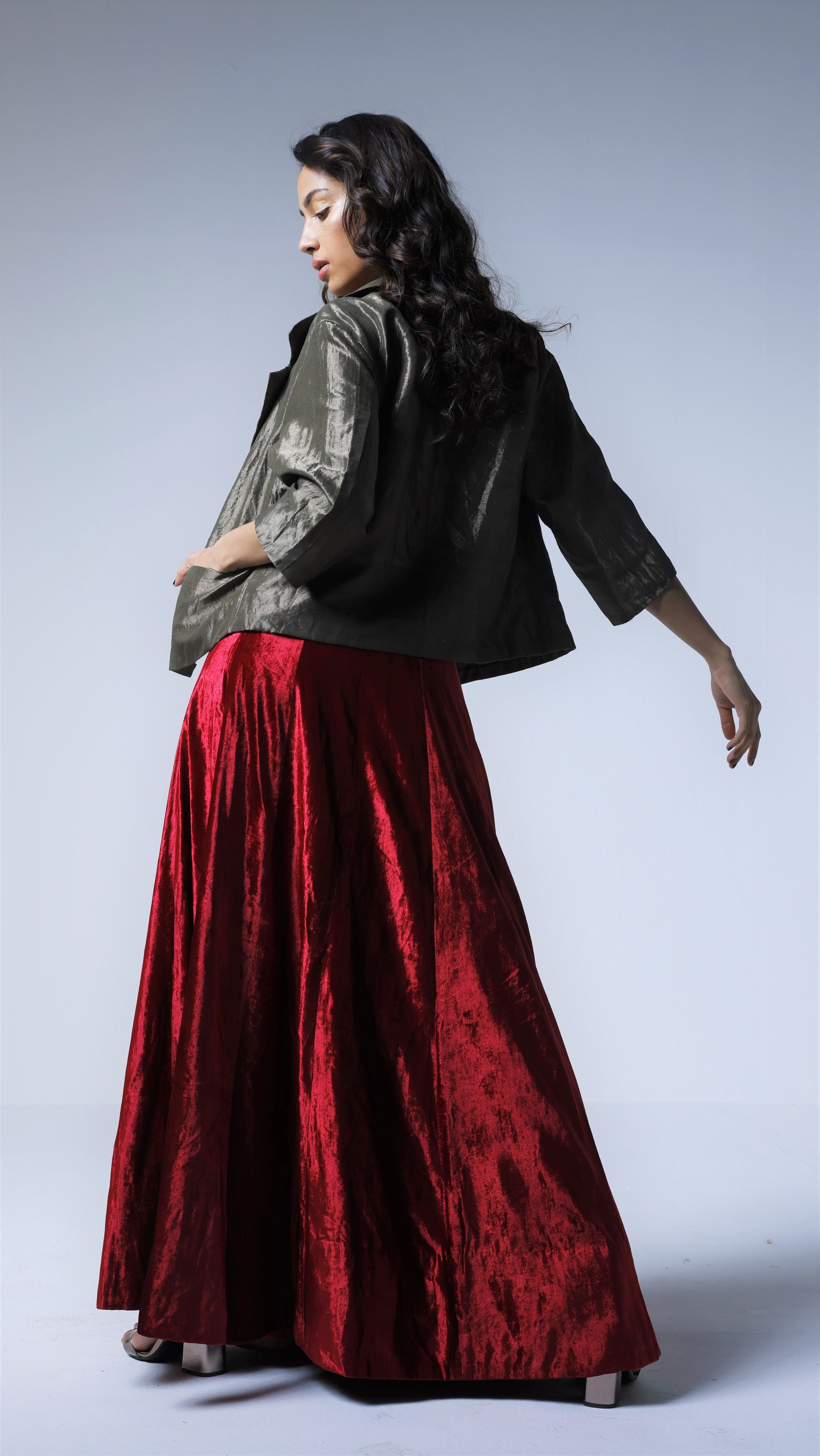 Panels Skirt in Red Velvet