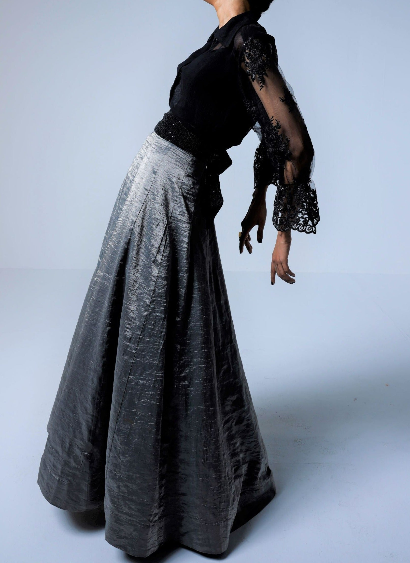 Panels Skirt in Silver grey Tissue