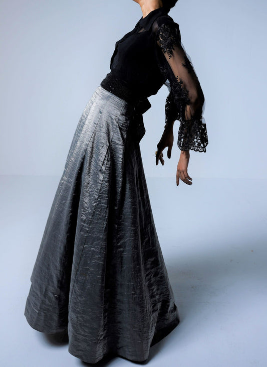 Panels Skirt in Silver grey Tissue