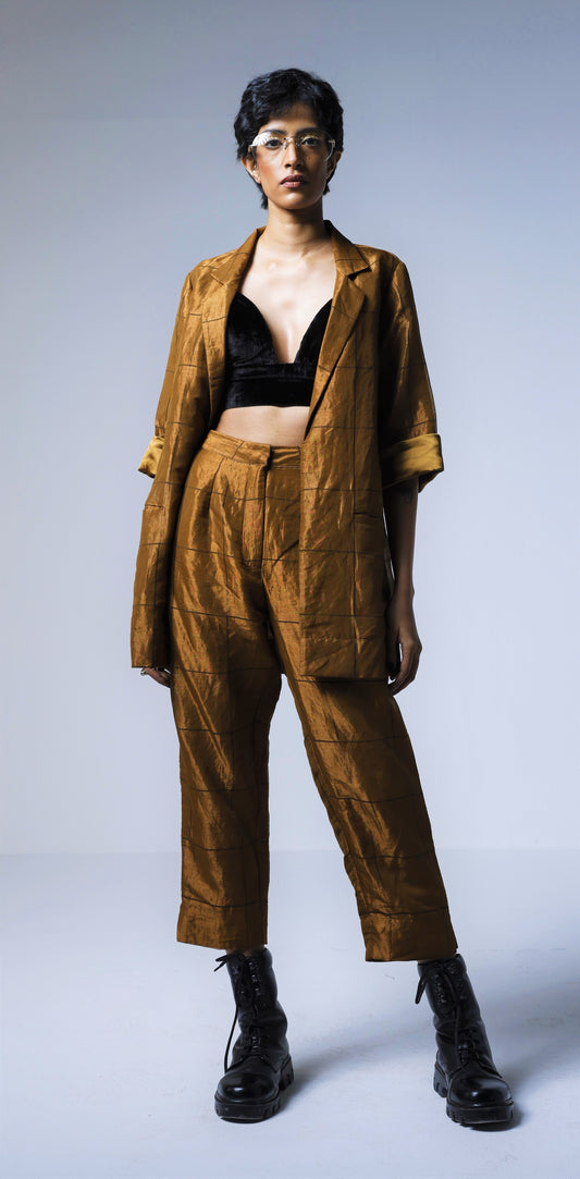 Oversized Blazer & Cigarette Pants in Table checks Copper Tissue