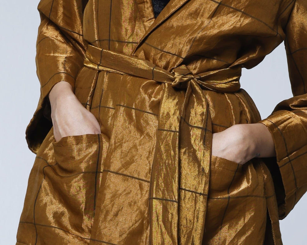 Oversized Blazer & Cigarette Pants in Table checks Copper Tissue