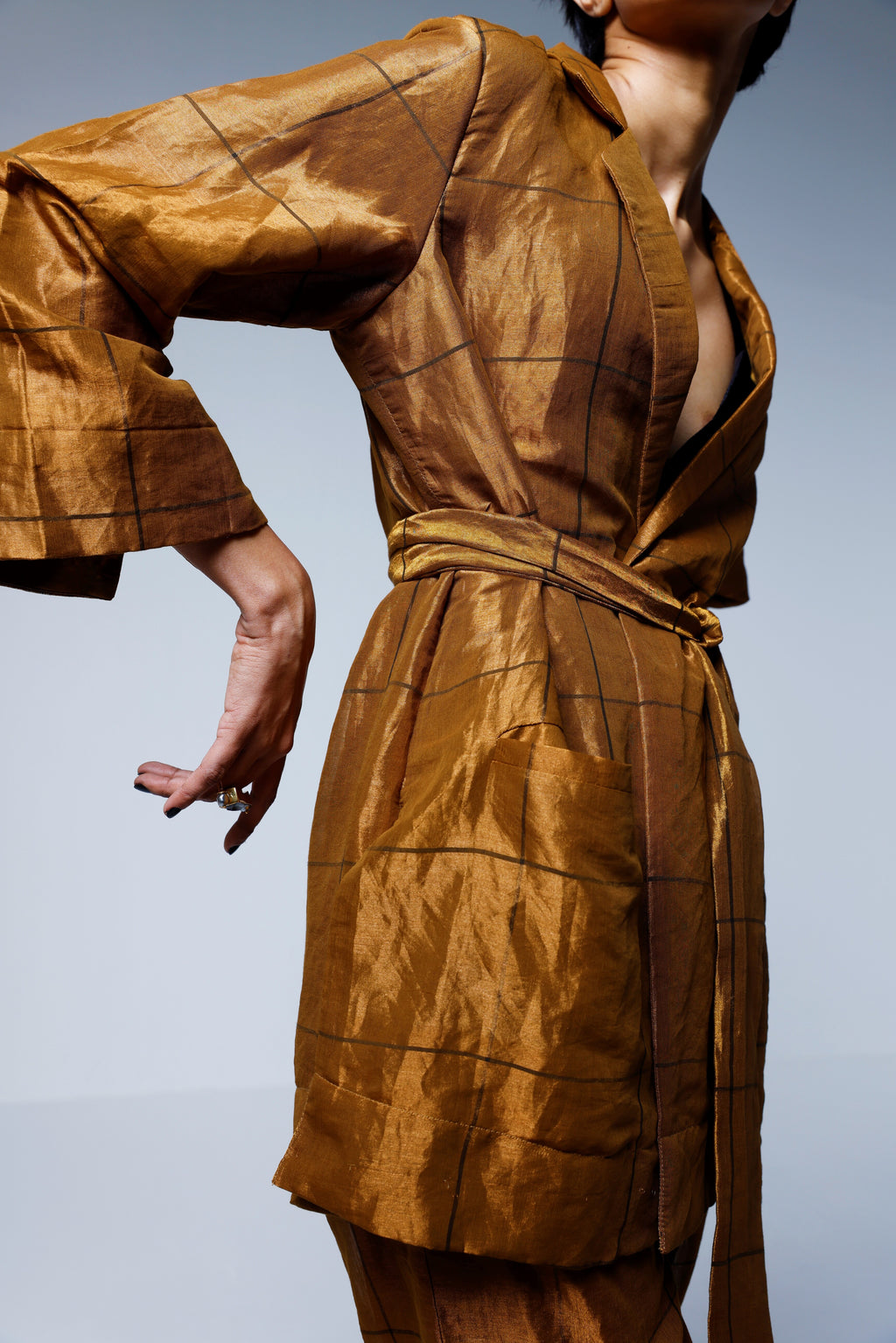 Oversized Blazer & Cigarette Pants in Table checks Copper Tissue