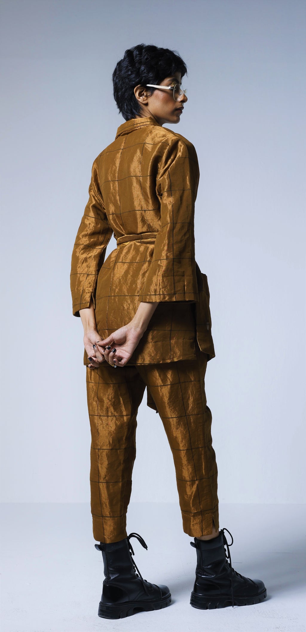 Oversized Blazer & Cigarette Pants in Table checks Copper Tissue