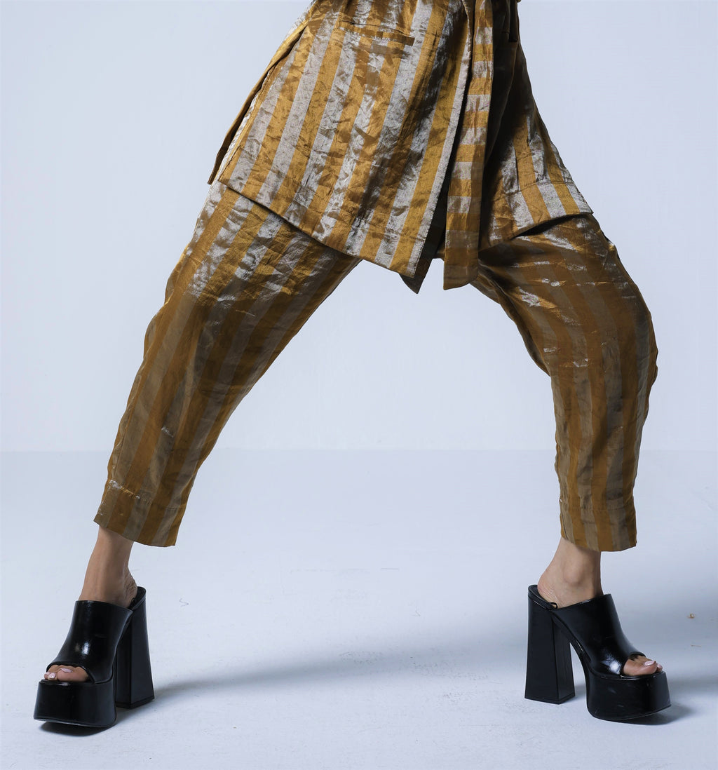 Oversized Blazer & Cigarette pants in Gold and Silver stripes Tissue