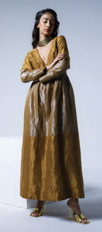 Maxi dress in Half & Half Copper gold & silver Tissue