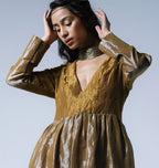 Maxi dress in Half & Half Copper gold & silver Tissue