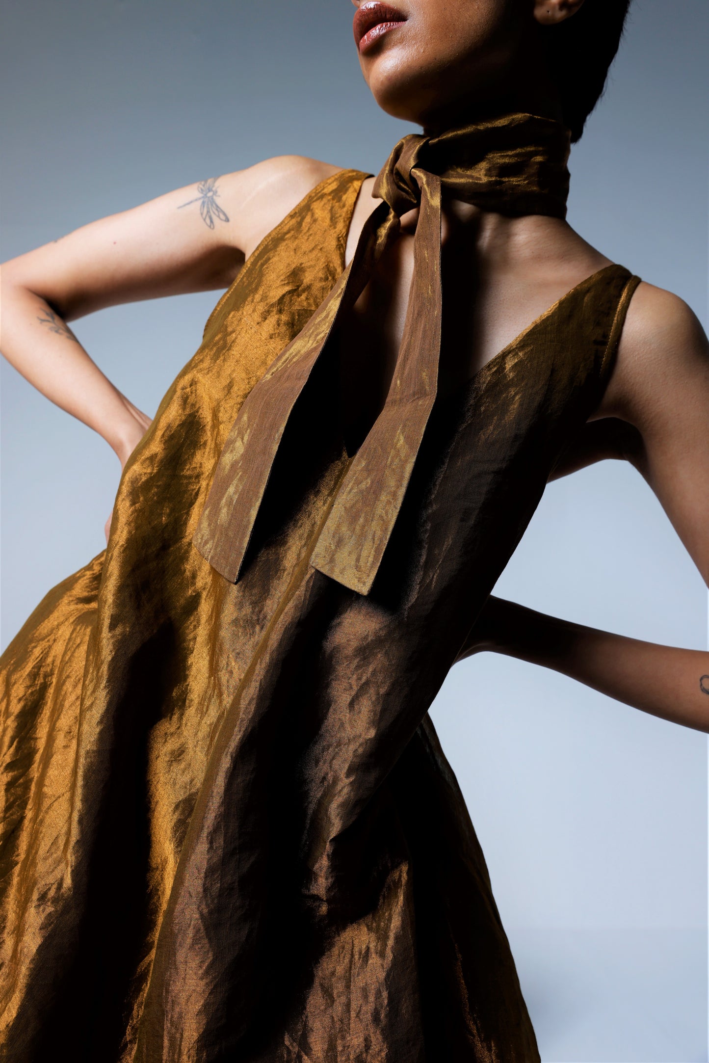 Goa Dress in Copper gold Tissue