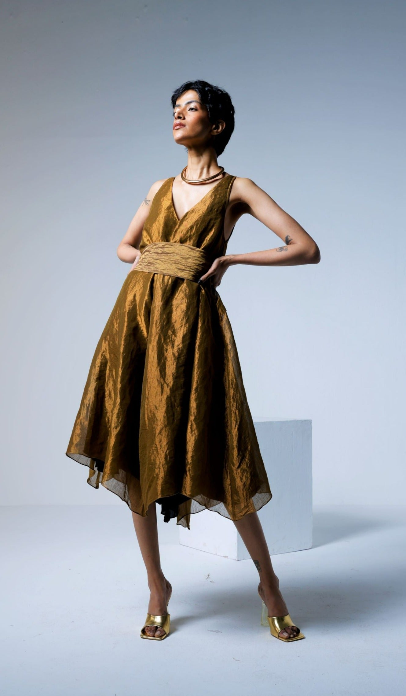 Goa Dress in Copper gold Tissue