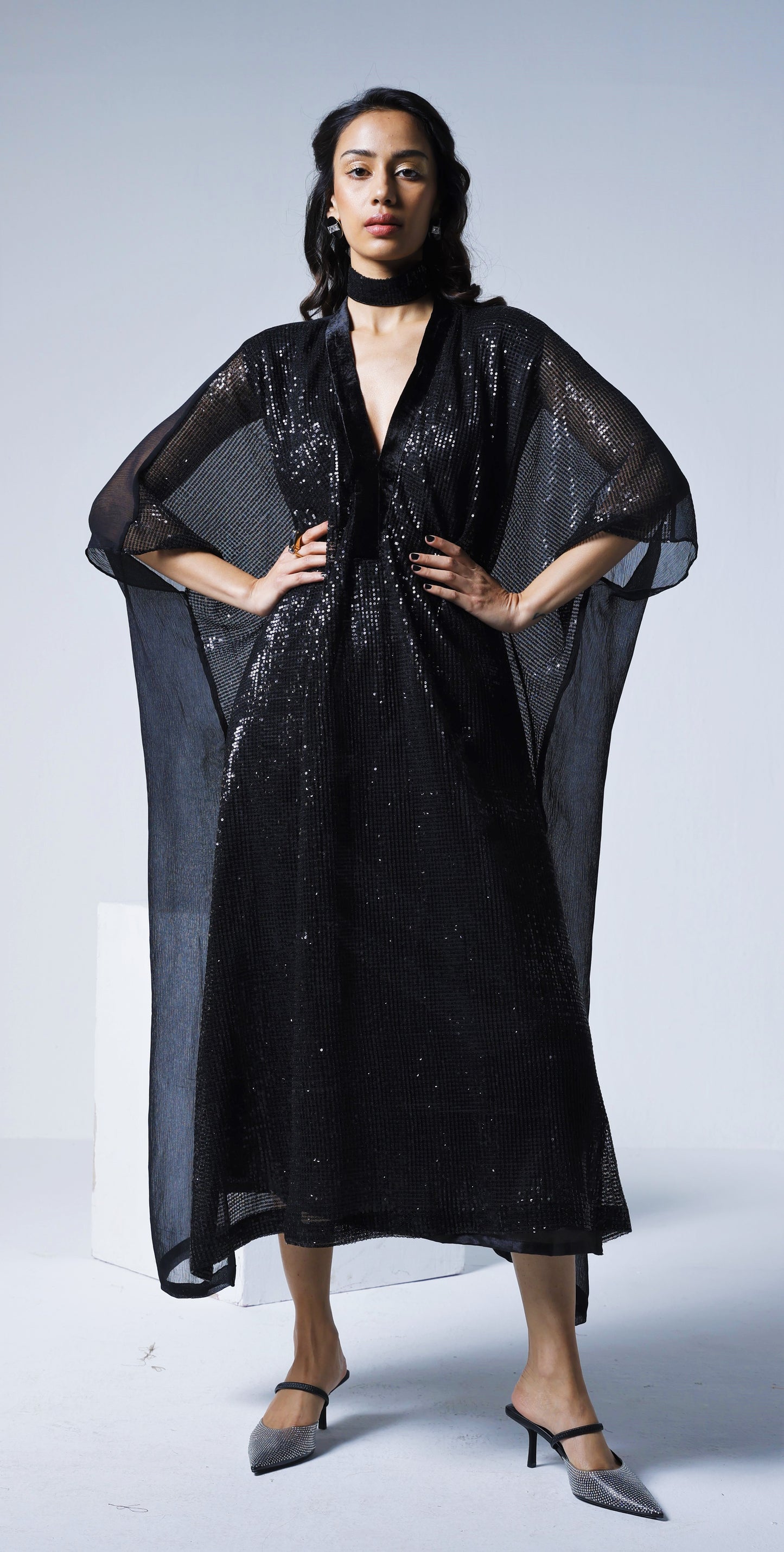 Jaya Kaftan in Black Sequins