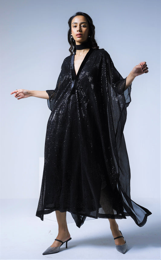 Jaya Kaftan in Black Sequins
