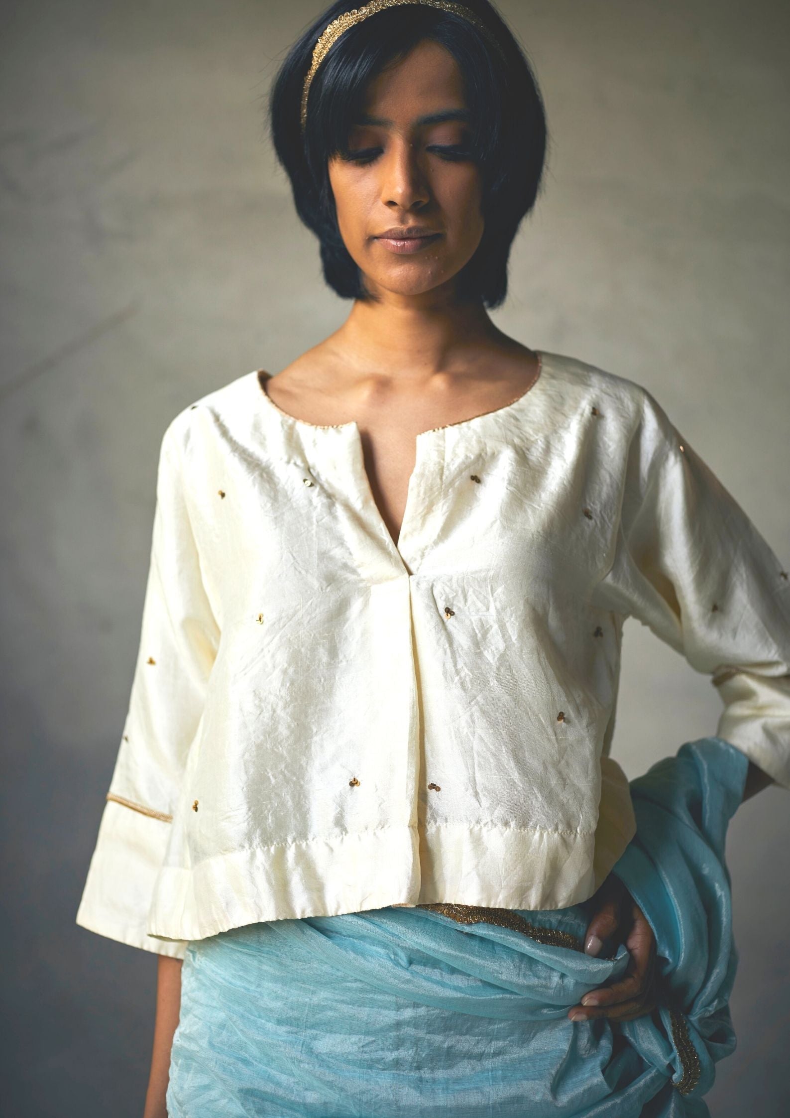 Reshma Blouse In Ivory Silk with Embroidery