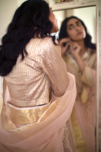 Shirt Blouse In Shell Pink Gota Net Striped