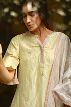 Mini Kurta In Lemonade Yellow Tissue With Shalwar