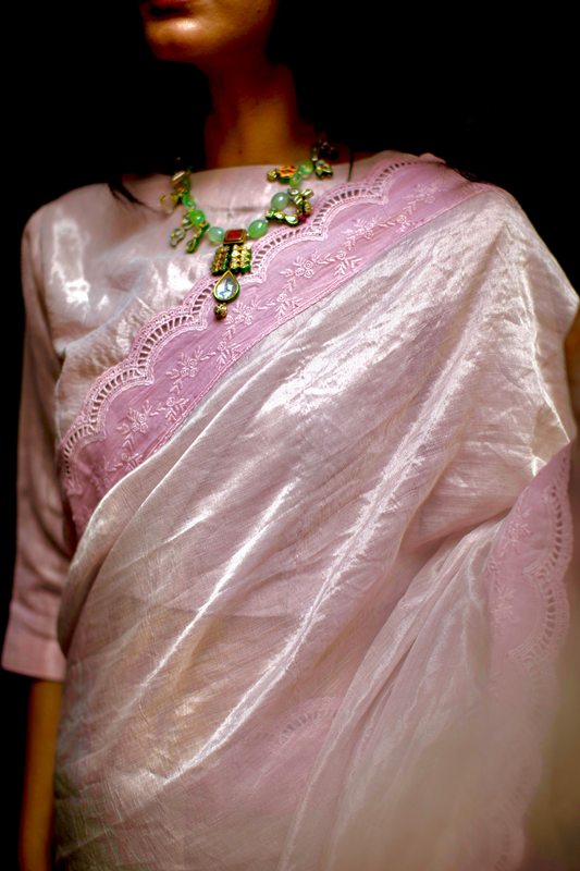 Sari In Shell Pink Handwoven Tissue
