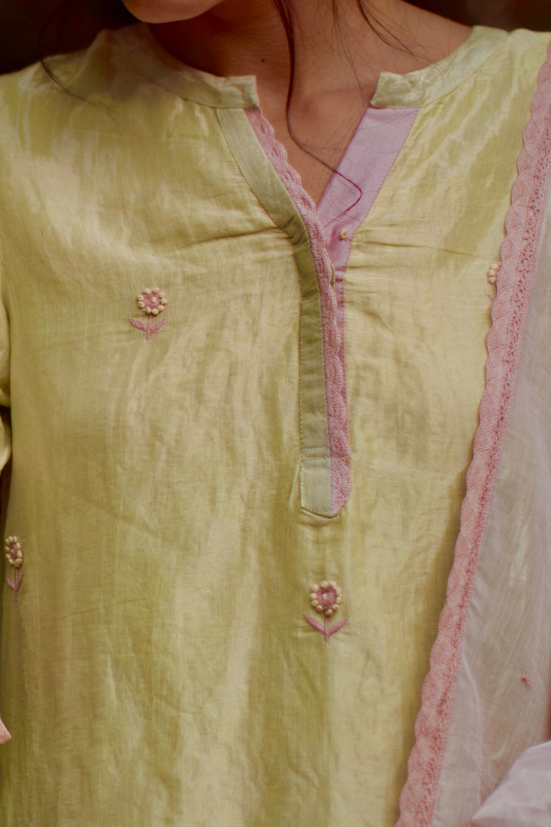Mini Kurta In Lemonade Yellow Tissue With Shalwar