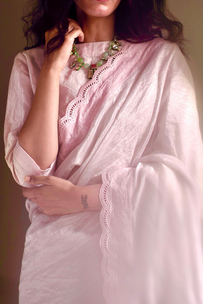 Nina Blouse In Shell Pink Handwoven Tissue.