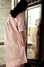 Sari In Shell Pink Gota Net With Chanderi