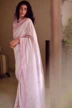 Sari In Shell Pink Handwoven Tissue