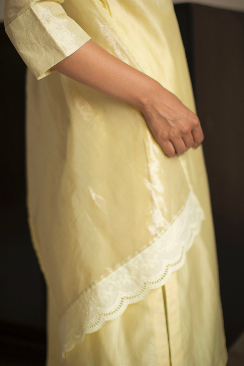 Straight Kurta In Lemonade Yellow Chanderi With Pant