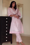 Maxi Kurta In Shell Pink Handloom Tissue With Pant