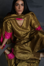 Anu Kurta In Antique Gold Handloom Tissue With Pants