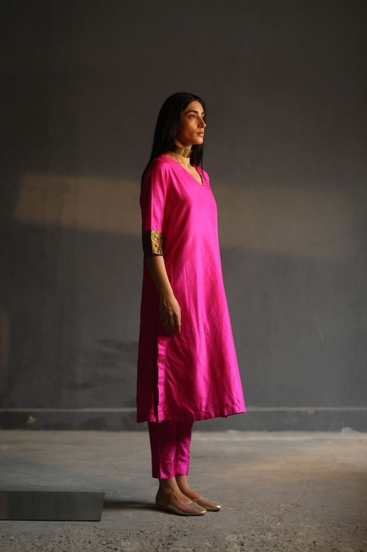 Anu Kurta In Pure Pink Silk With Pant