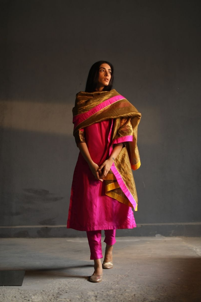 Anu Kurta In Pure Pink Silk With Pant