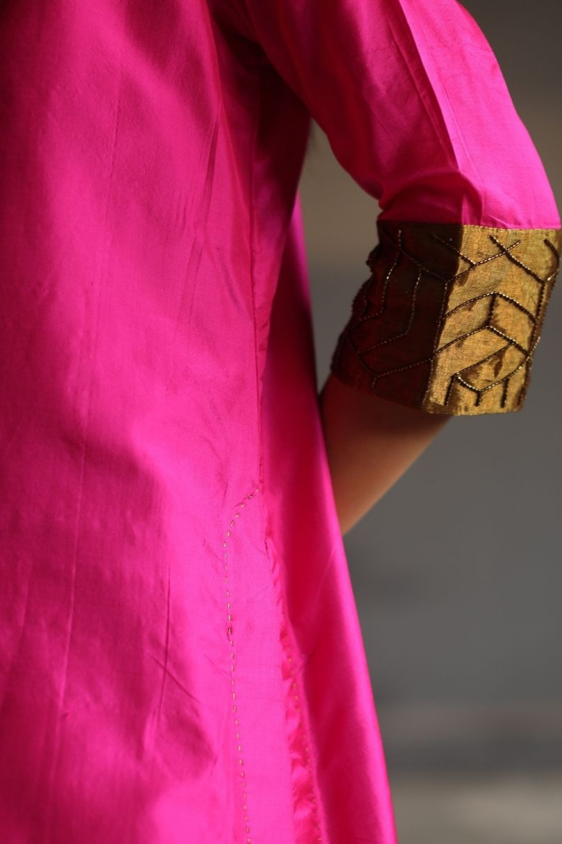 Anu Kurta In Pure Pink Silk With Pant