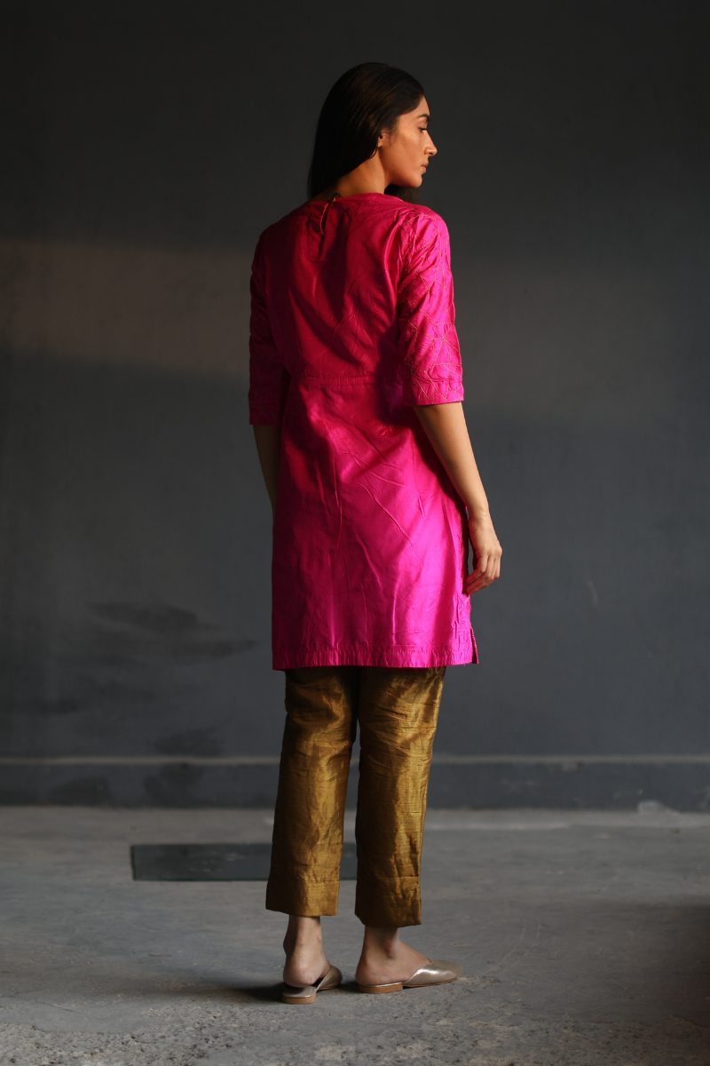 Coco Tunic In Mithai Pink Silk With Pant