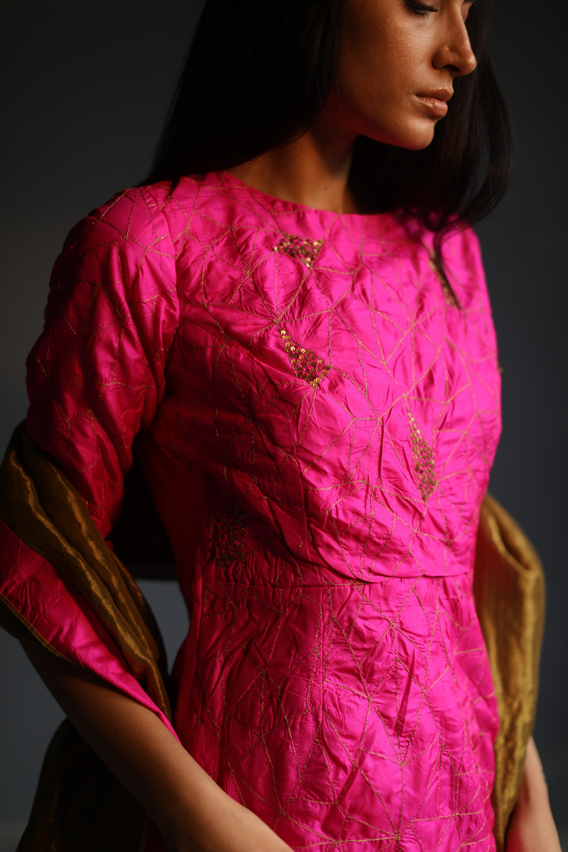 Coco Tunic In Mithai Pink Silk With Pant